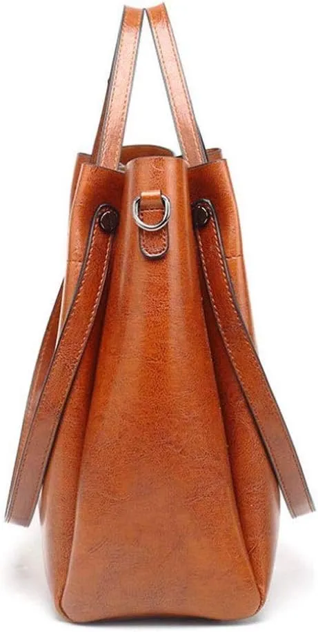 Brown Pink Leather Handbag,Women Satchel Handbags Top Handle Purse Medium Tote Bag Leather Shoulder Bag (D)