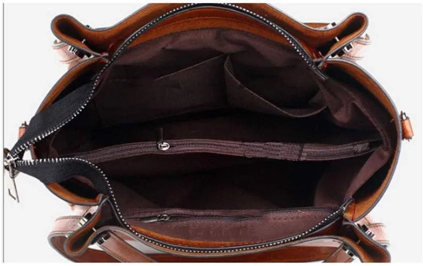 Brown Pink Leather Handbag,Women Satchel Handbags Top Handle Purse Medium Tote Bag Leather Shoulder Bag (D)