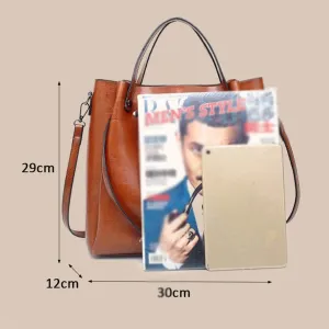 Brown Pink Leather Handbag,Women Satchel Handbags Top Handle Purse Medium Tote Bag Leather Shoulder Bag (D)