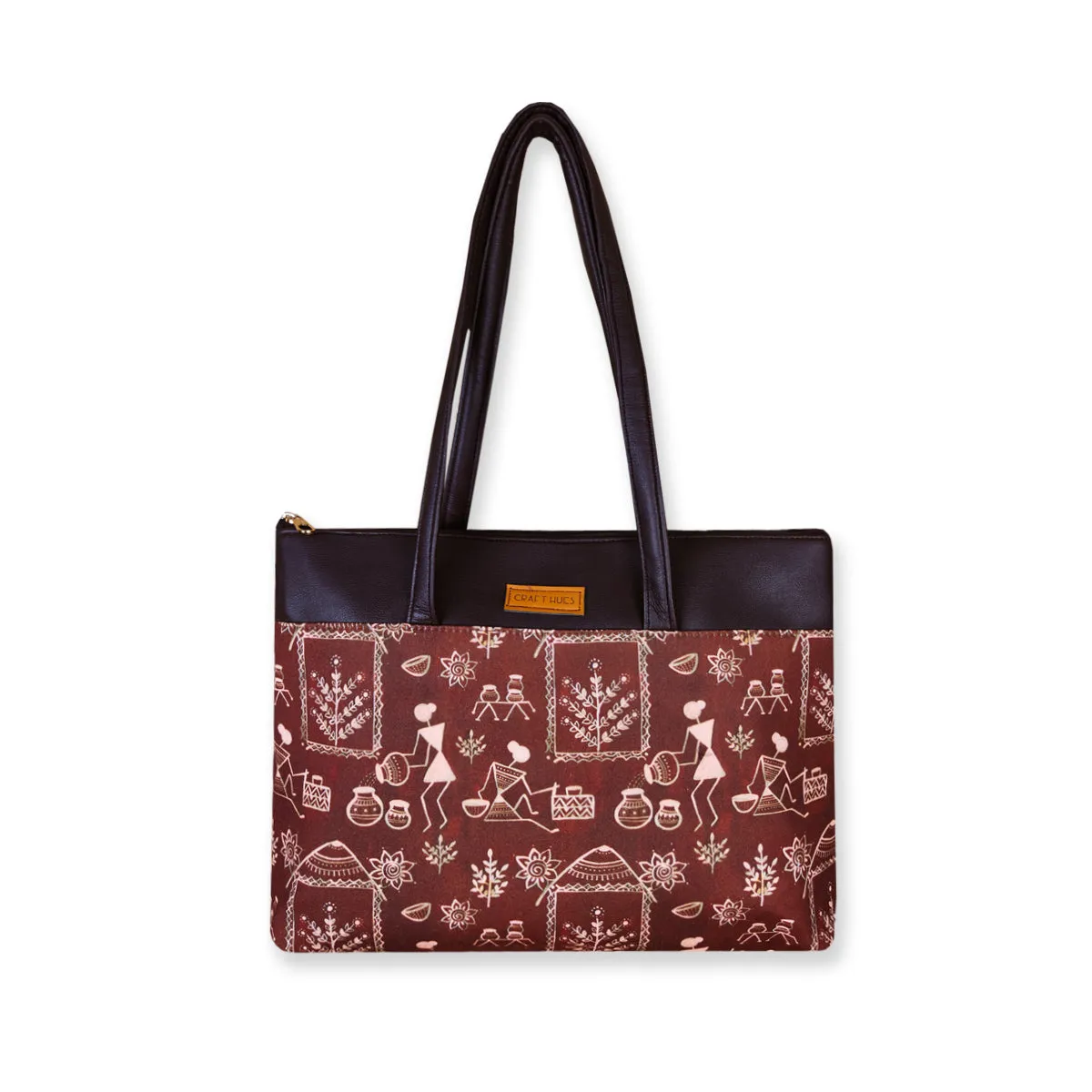 Brown Warli Village Tote Bag