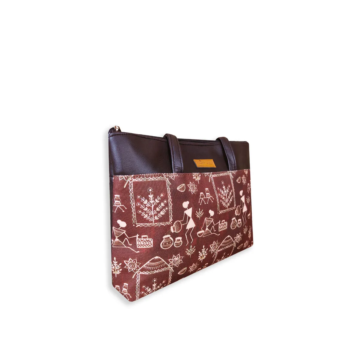 Brown Warli Village Tote Bag