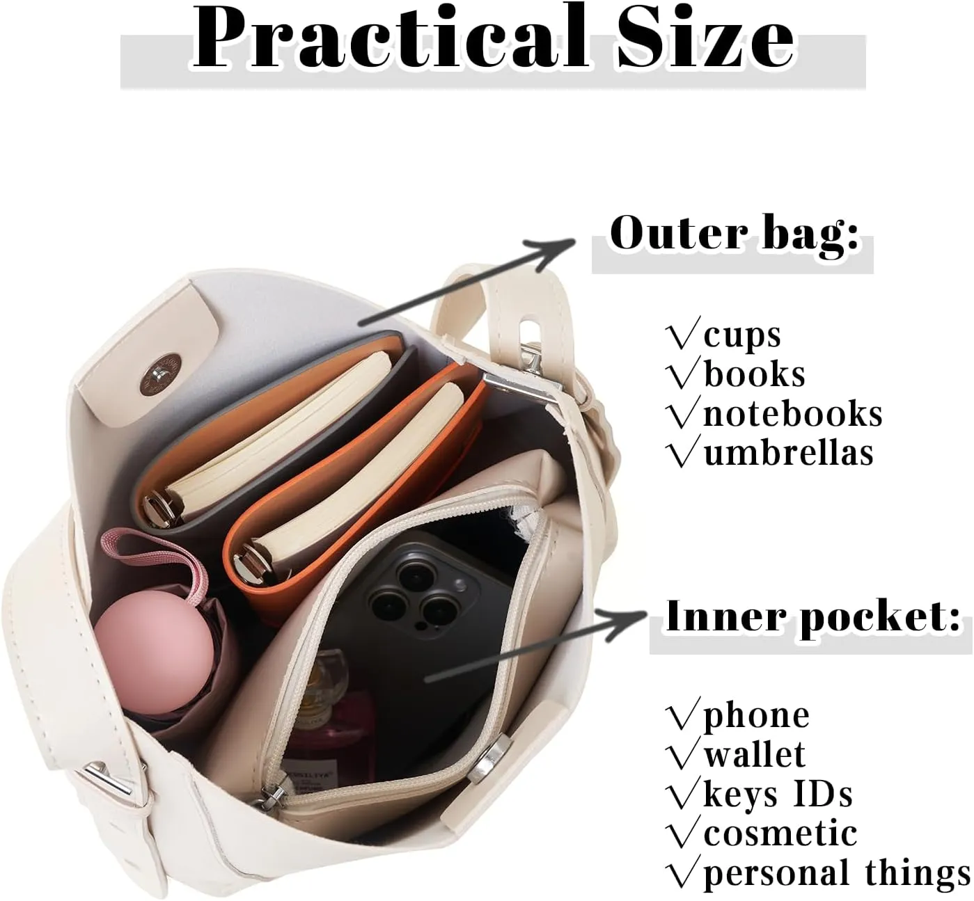 Bucket Bag for Women - Vegan Leather Adjustable Shoulder Bag With Purse Tote Bag for Work,Daily