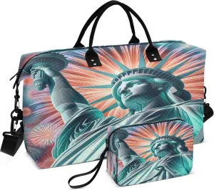 Burbuja Travel Duffel Bag for Women, Statue Of Liberty Weekender Overnight Bag Shoulder Carry On Tote Bag with Trolley Sleeve, Gym Bag with Toiletry Bag
