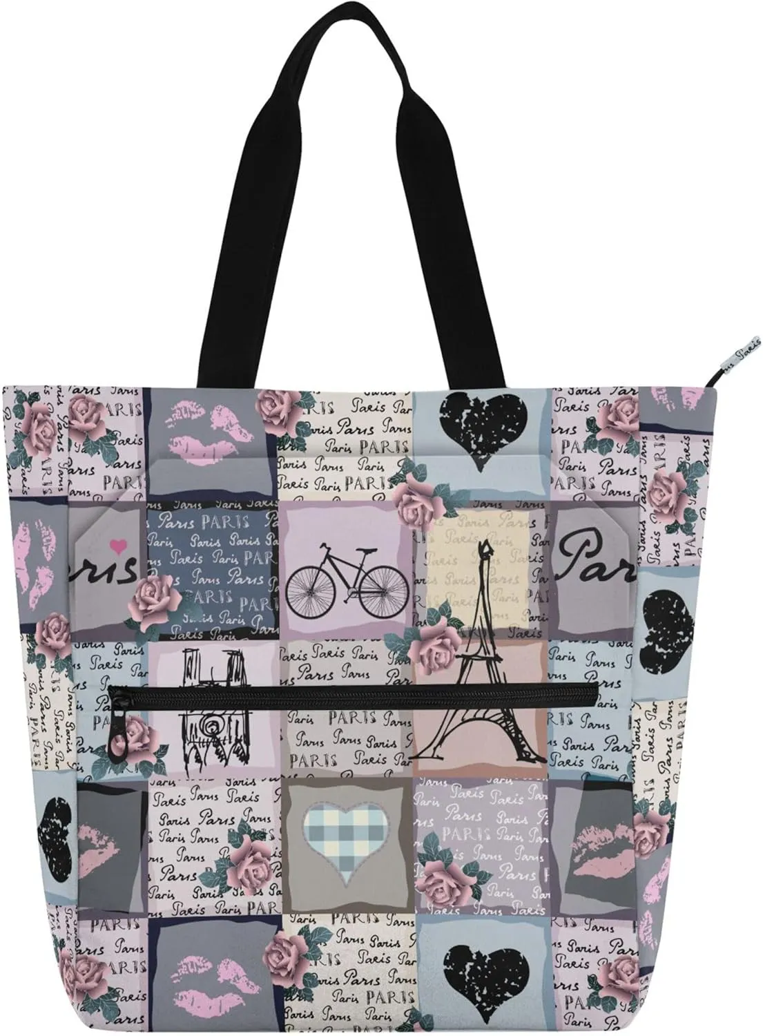 Burbuja Vintage Paris Tower Tote Bag for Women, Waterproof Tote Bag with Zipper Inner Pocket Handbag for Book Lovers Birthday Gift
