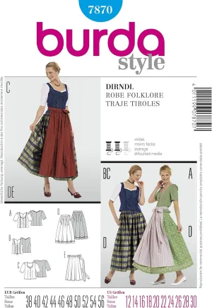 Burda Dirndl Dress Robe Folklore Sewing Pattern 7870