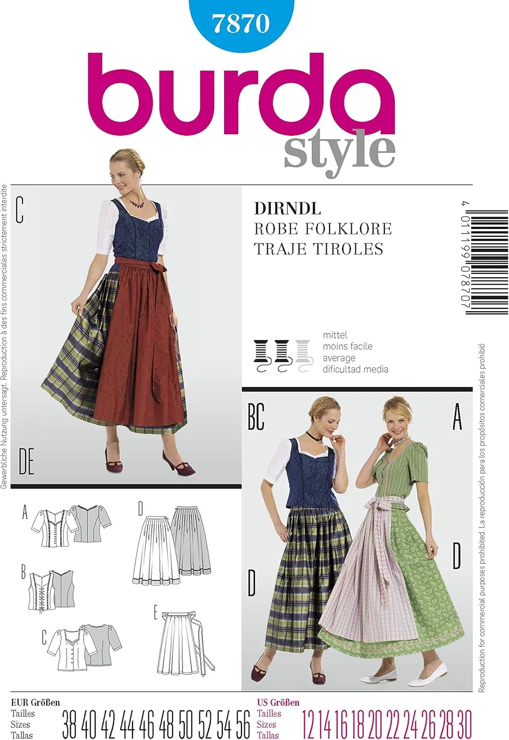 Burda Dirndl Dress Robe Folklore Sewing Pattern 7870