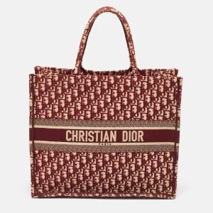 Burgundy Oblique Embroidered Canvas Large Book Tote