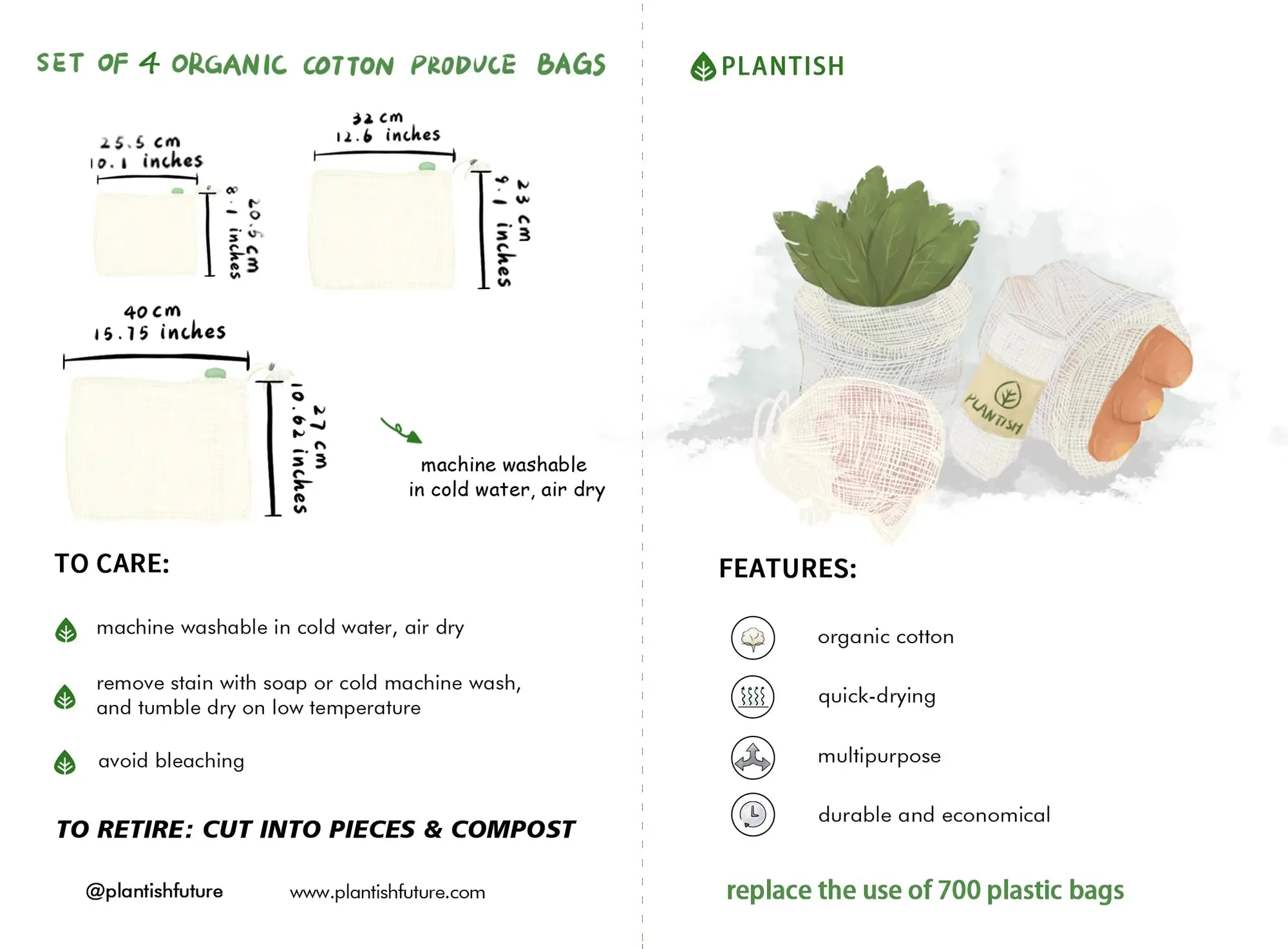 [BUY BULK] Set of 4 Organic Cotton Mesh Produce Bags
