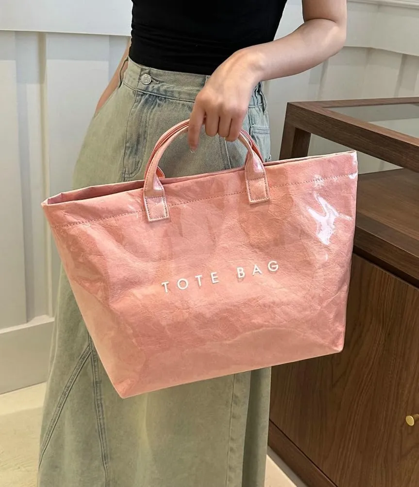 Caistre Women's PVC Tote Handbags Shoulder Bag Winter Fall Fashion Kraft Paper Tote Bag Y2K Large Shopping Bag