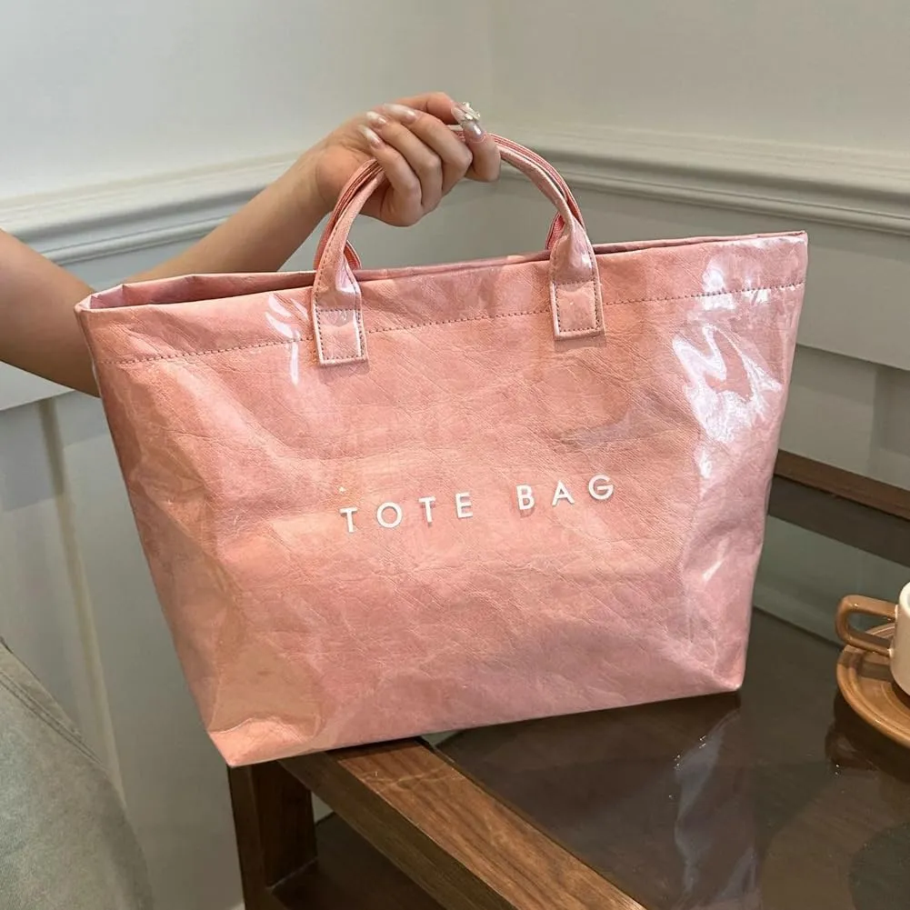 Caistre Women's PVC Tote Handbags Shoulder Bag Winter Fall Fashion Kraft Paper Tote Bag Y2K Large Shopping Bag