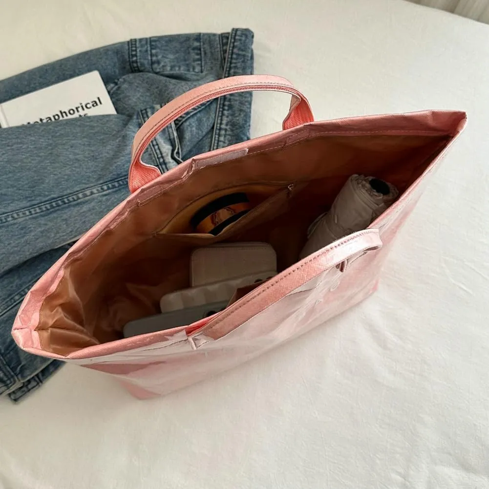 Caistre Women's PVC Tote Handbags Shoulder Bag Winter Fall Fashion Kraft Paper Tote Bag Y2K Large Shopping Bag