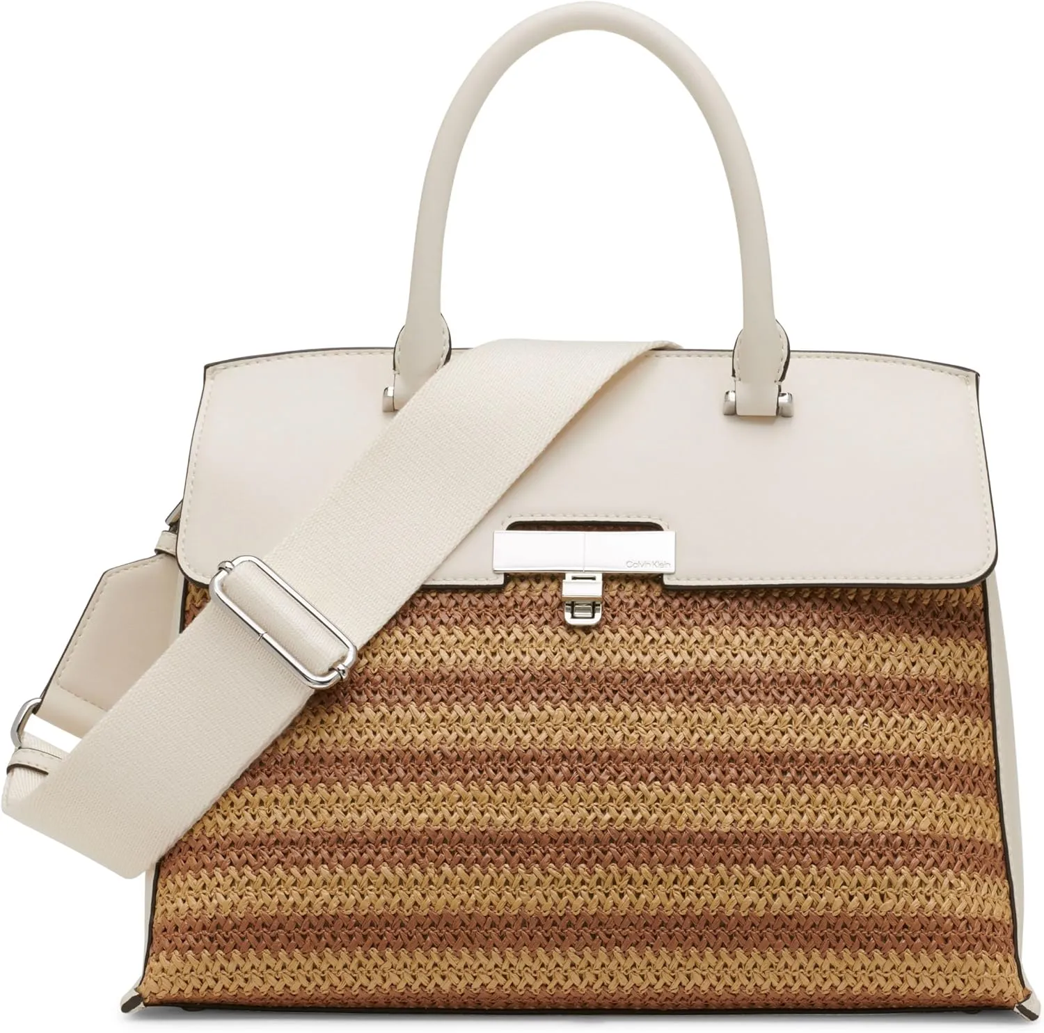 Calvin Klein Women's Becky Turn Lock Satchel – 2 in 1, Vegan Leather, 3 Pockets