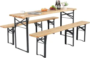 Camping Table, Folding Picnic Tables with Benches Set, Weather-Resistant Wooden Beer Garden Table Bench, 3-Piece Portable Fold Up Camping BBQ Table w/Carrying Handles