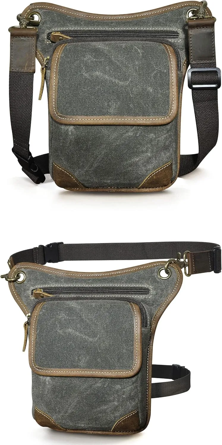 Canvas   Leather Motorcycle Travel Fanny Waist Pack Drop Thigh Leg Bag Pouch For Men Women FB2141