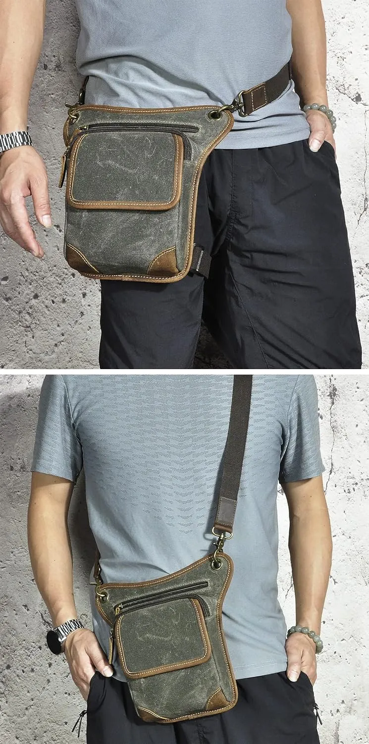 Canvas   Leather Motorcycle Travel Fanny Waist Pack Drop Thigh Leg Bag Pouch For Men Women FB2141