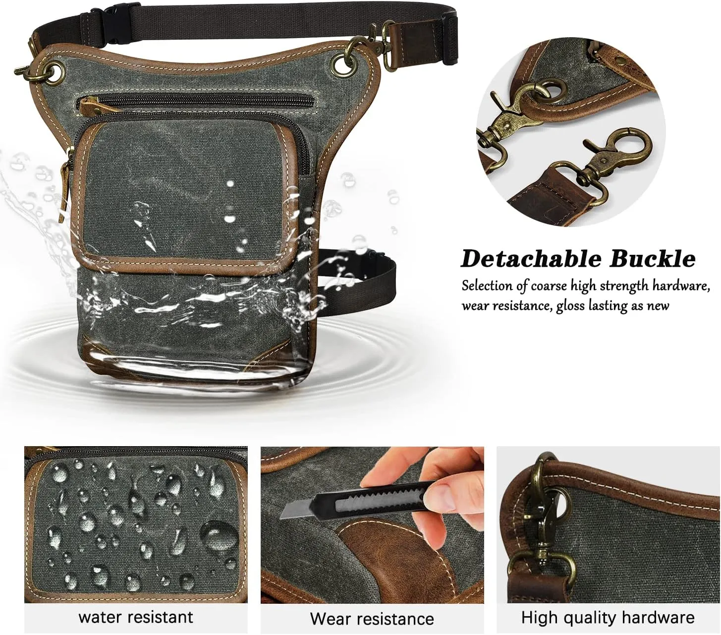Canvas   Leather Motorcycle Travel Fanny Waist Pack Drop Thigh Leg Bag Pouch For Men Women FB2141