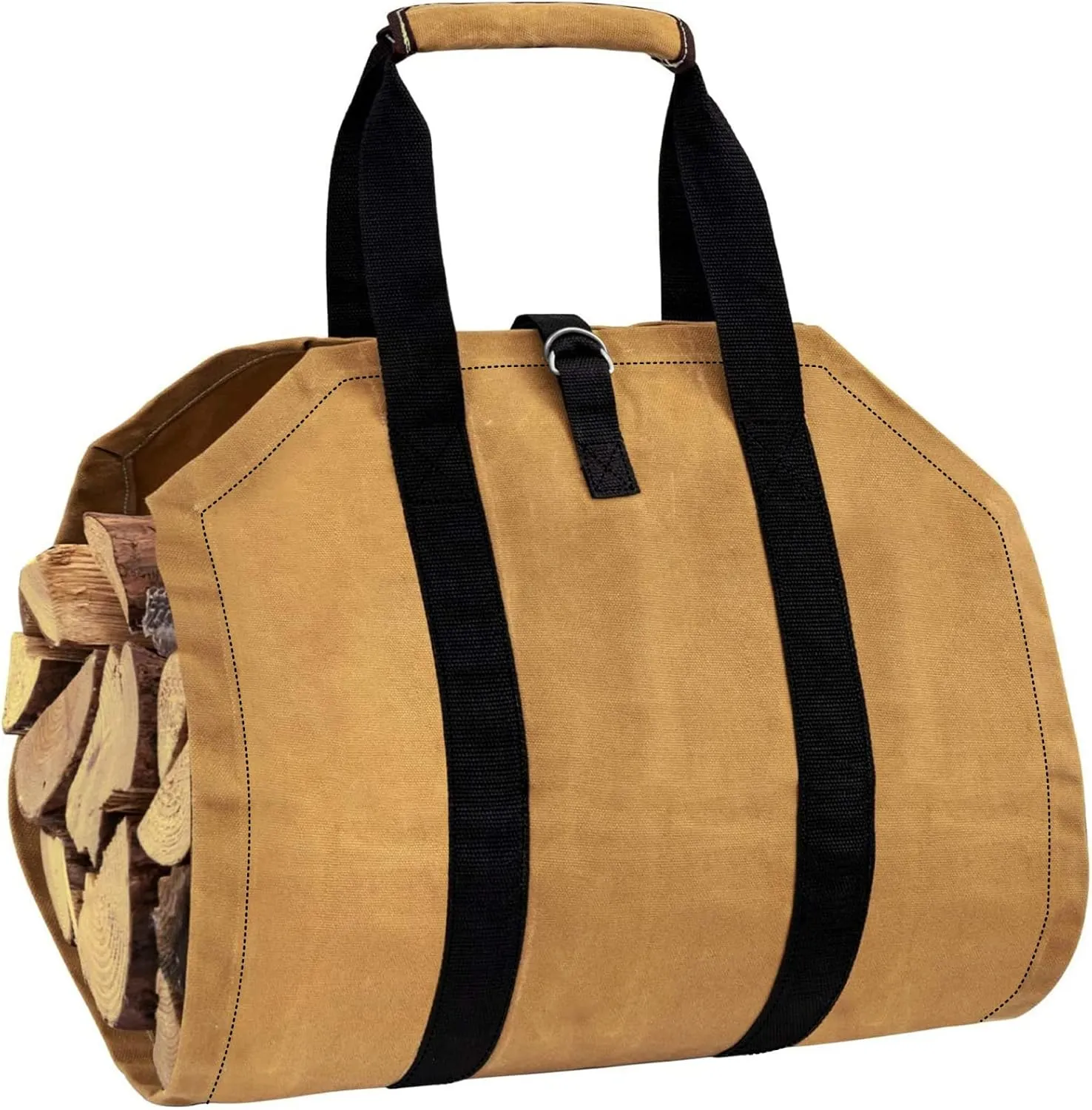 Canvas Log Carrier Bag Heavy Duty Water Resistant Firewood Log Tote Bag Carrier for Indoor Stoves Firewood Carry Bag Holder with Handles for Outdoor Camping Trip (39.4''x18'', Brown)