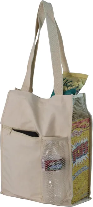 Canvas Mesh Tote Bag w/Bottle Holder