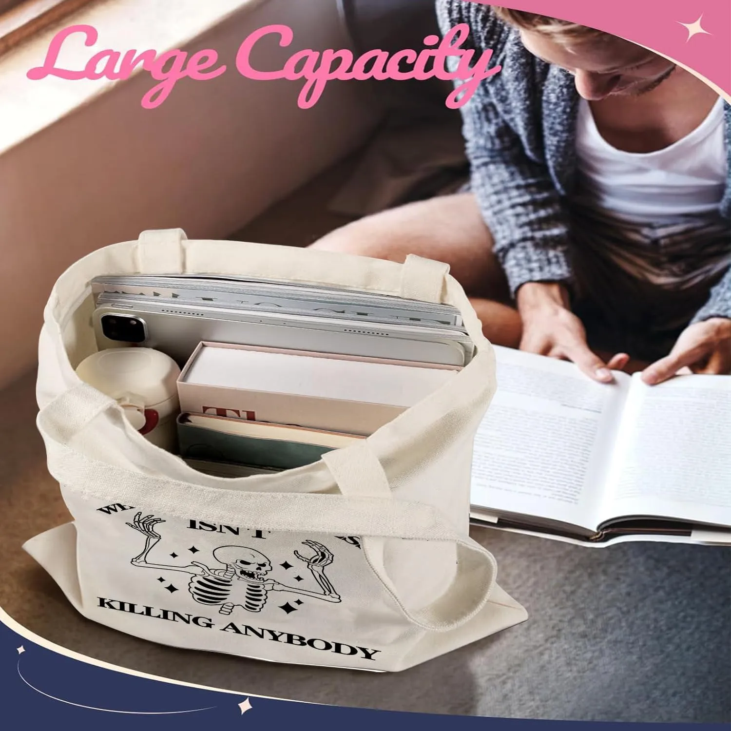 Canvas Tote Bag, Aesthetic Gifts for Women Book Shoulder Tote Bag Reusable Grocery Tote Bags with Pocket