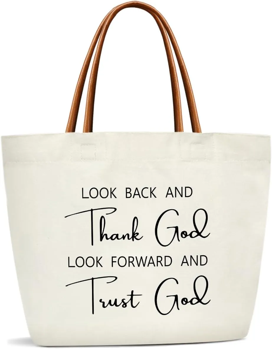 Canvas Tote Bag For Women, Thank God and Trust God Reusable Grocery Shoulder Bag Cute Tote Bags for Work Travel Gym, Christian Gifts for Halloween Christmas Beach Bags for Teacher Friends -34