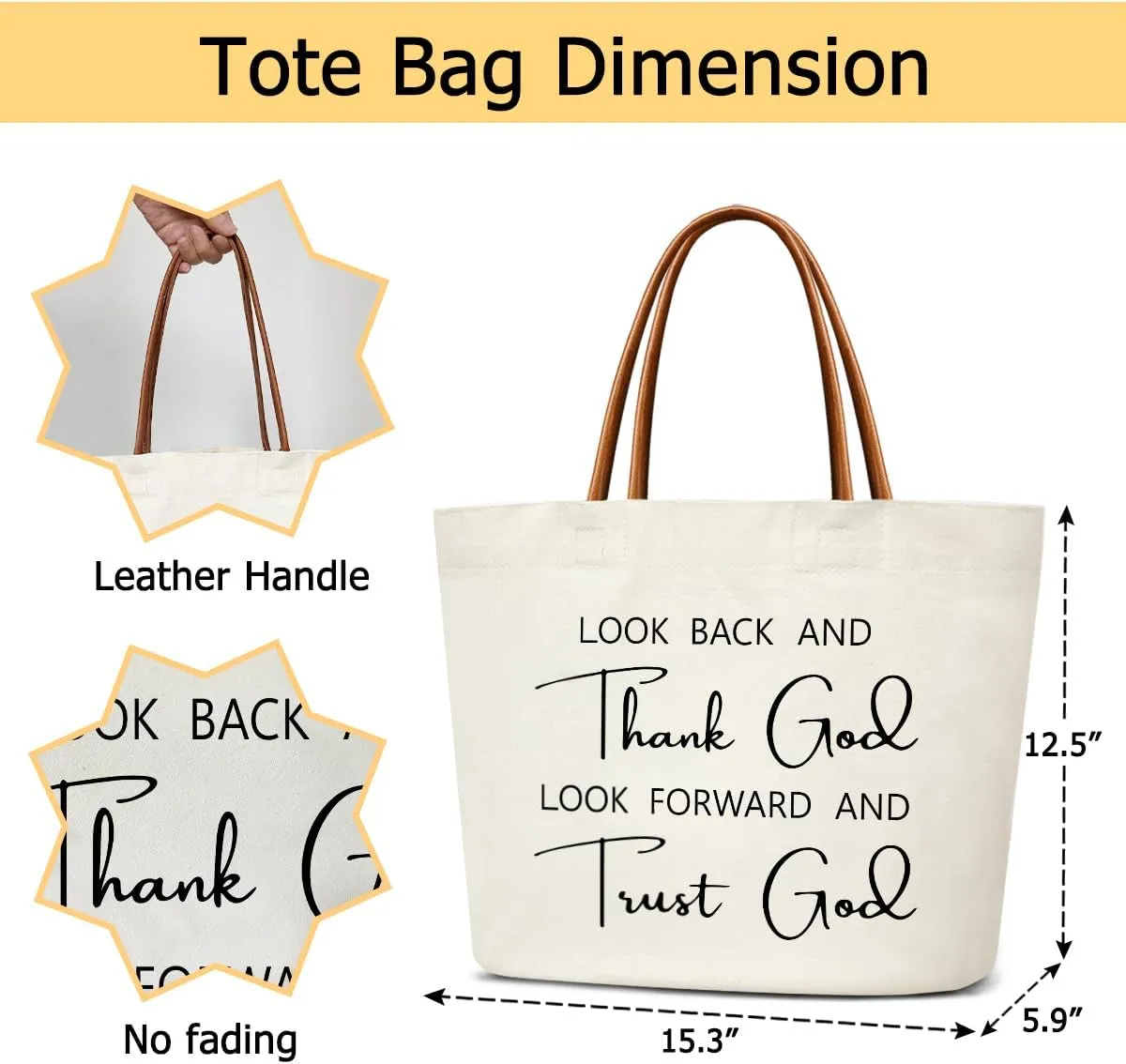 Canvas Tote Bag For Women, Thank God and Trust God Reusable Grocery Shoulder Bag Cute Tote Bags for Work Travel Gym, Christian Gifts for Halloween Christmas Beach Bags for Teacher Friends -34