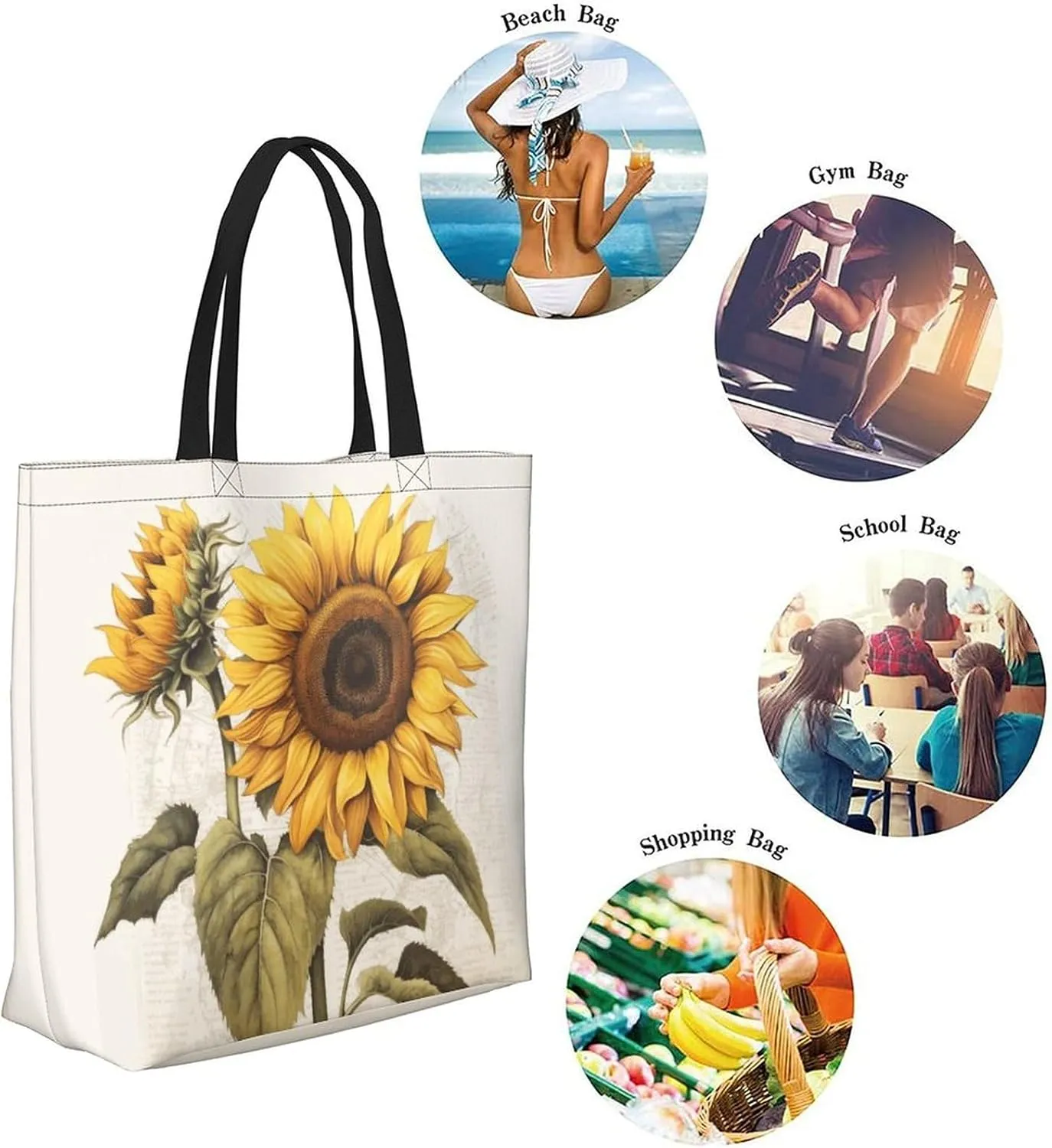 Canvas Tote Bag - Large Women's Casual Shoulder Handbag - Reusable Beach & Shopping Grocery Bag for Outdoors