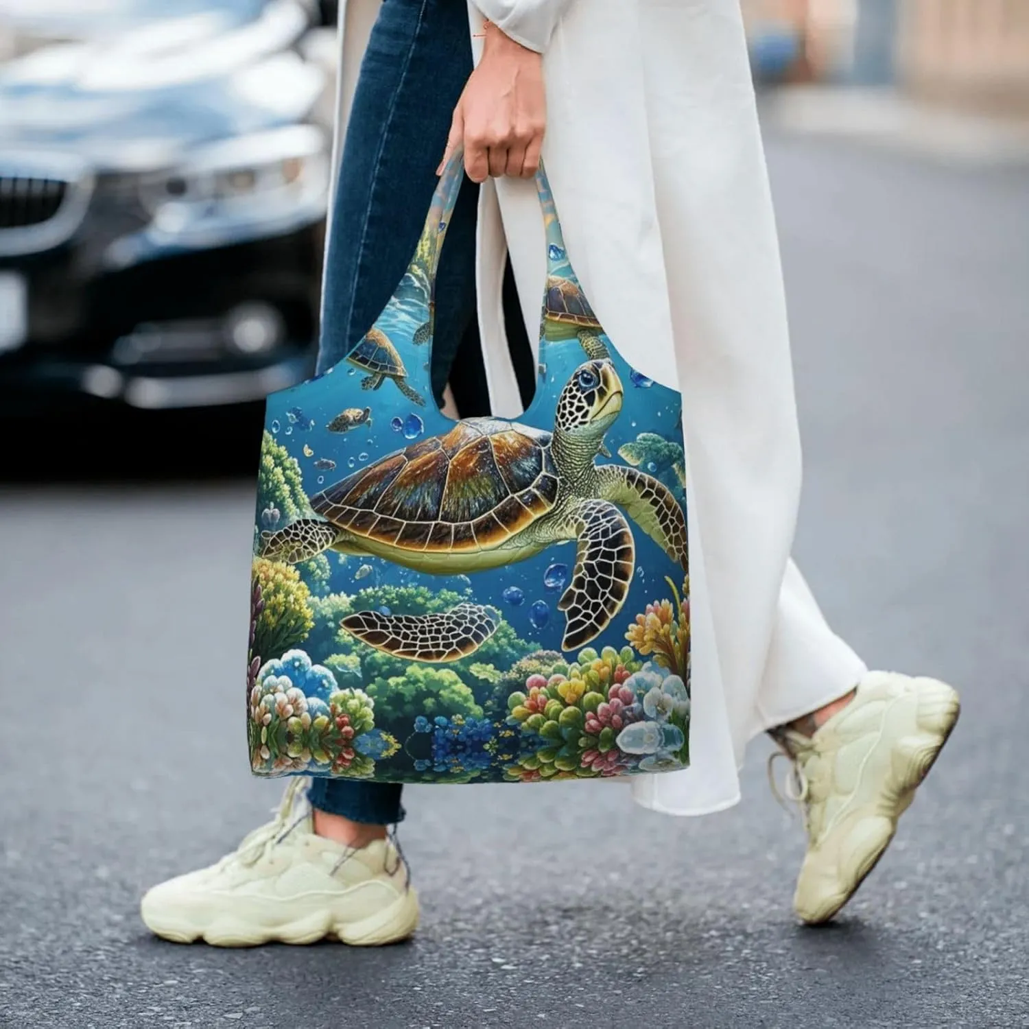 Canvas Tote Bag Lightweight Reusable Grocery Shopping Bag Sloth Sunflower Handbag for Women Men