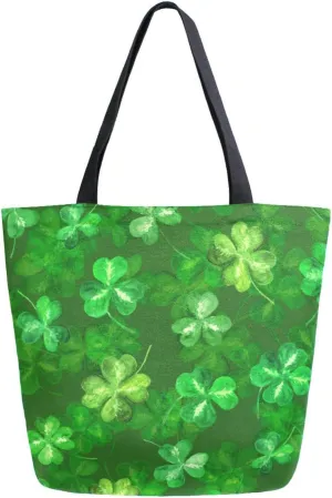 Canvas Tote Bag Trefoil Leaves St Woman Beach Bag Four Leaf Clover Shoulder Bag School