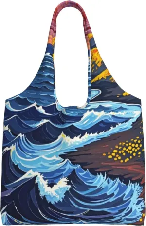 Canvas Tote Bag, Washable Cute Reusable Shoulder Hand Purse bags for Women Shopping Gifts Beach(Windswept Shores Print)