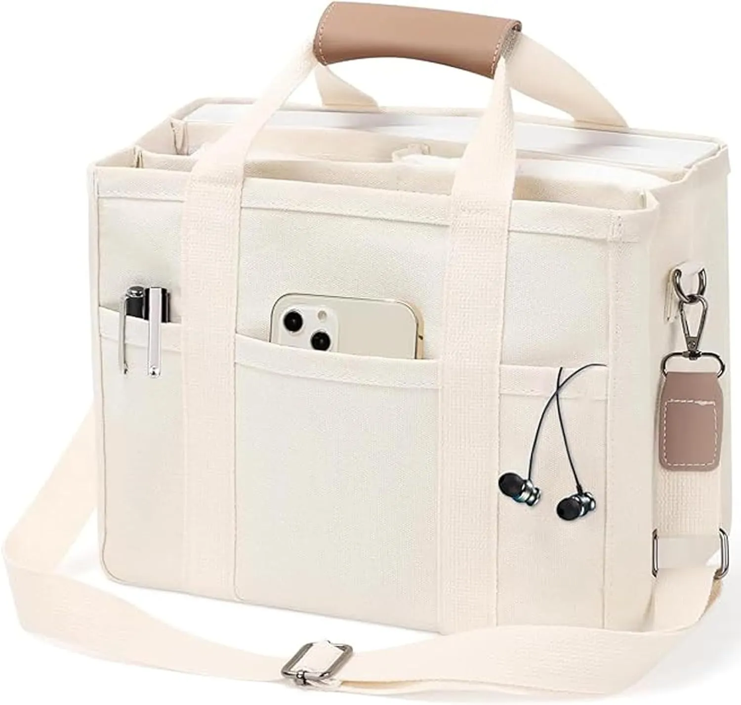 Canvas Tote Bag with Compartments Crossbody Shoulder Tote Handbag for Women Everything Tote Bag with Multi Pockets