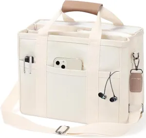 Canvas Tote Bag with Compartments Crossbody Shoulder Tote Handbag for Women Everything Tote Bag with Multi Pockets