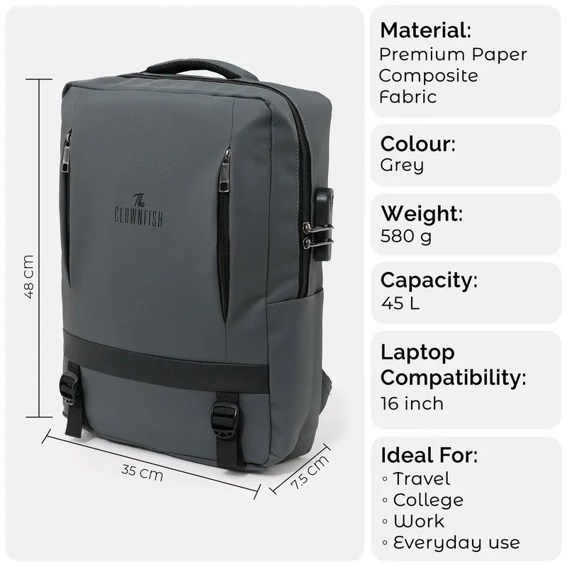 Canyon 1 Pack: Unisex Grey Water Resistant Travel Laptop Bag | 35*48*7.5cm | 0.58kgs