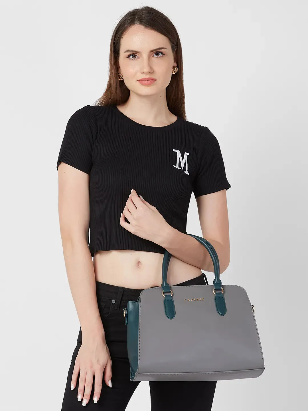 Caprese Foxy Large Grey Satchel Bag