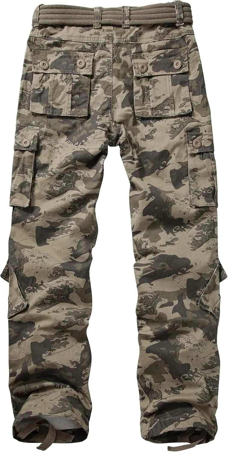 Cargo Pants Women, Camo Hiking Pants, Casual Y2K Parachute Pants with Zipper Pockets