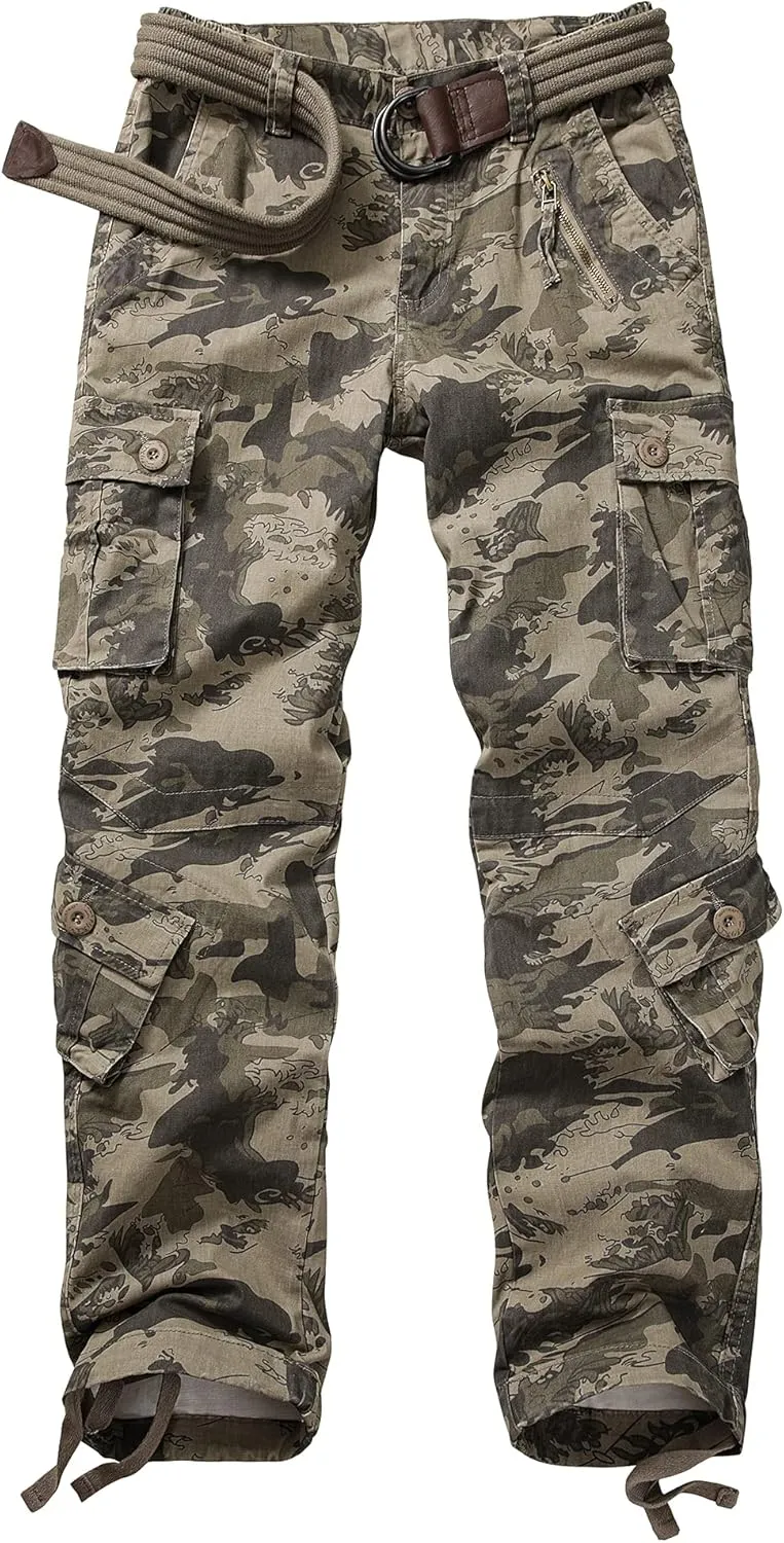 Cargo Pants Women, Camo Hiking Pants, Casual Y2K Parachute Pants with Zipper Pockets