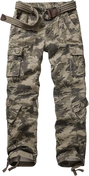 Cargo Pants Women, Camo Hiking Pants, Casual Y2K Parachute Pants with Zipper Pockets