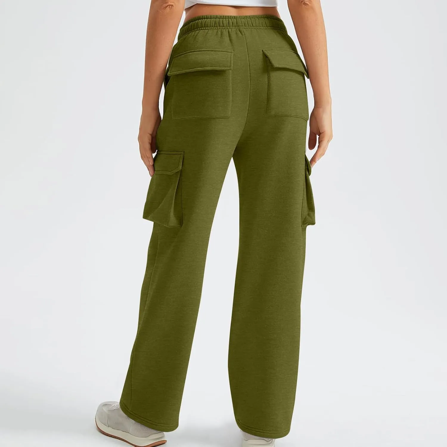 Cargo Straight Leg Pants for Women Multi Pockets Drawstring High Waisted Lounge Pants Outdoor Casual Wide Leg Pants