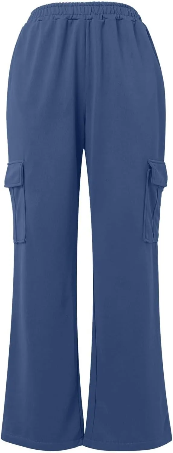 Cargo Sweatpants for Women Casual Baggy Wide Leg Fleece High Waisted Joggers with Pockets Sweat Pants Athletic Pants