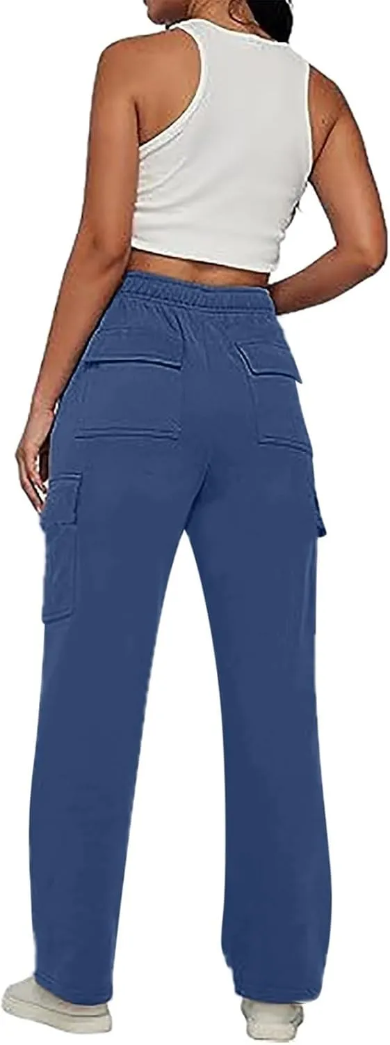 Cargo Sweatpants for Women Casual Baggy Wide Leg Fleece High Waisted Joggers with Pockets Sweat Pants Athletic Pants
