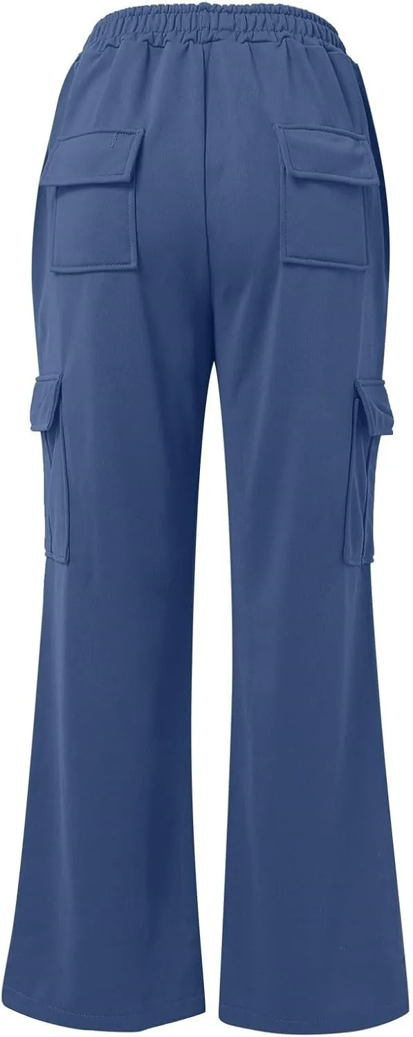 Cargo Sweatpants for Women Casual Baggy Wide Leg Fleece High Waisted Joggers with Pockets Sweat Pants Athletic Pants