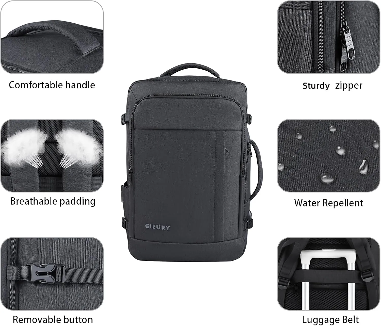 Carry On Backpack, 50L Travel Backpack, Luggage Backpack TSA Flight Approved Laptop Backpack for Men & Women, Large Expandable Backpack 40L Daypack Lightweight Business Weekender Bag, Black