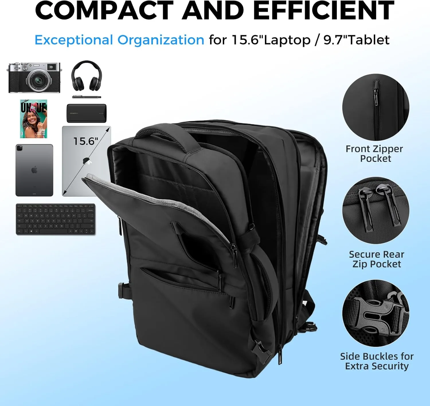 Carry on Travel Backpack for Airplanes, 35L Suitcase Backpack Luggage Business Work Weekender Bag, TSA Laptop Backpack Flight Approved, Expandable Black Travel Backpack for Men Women