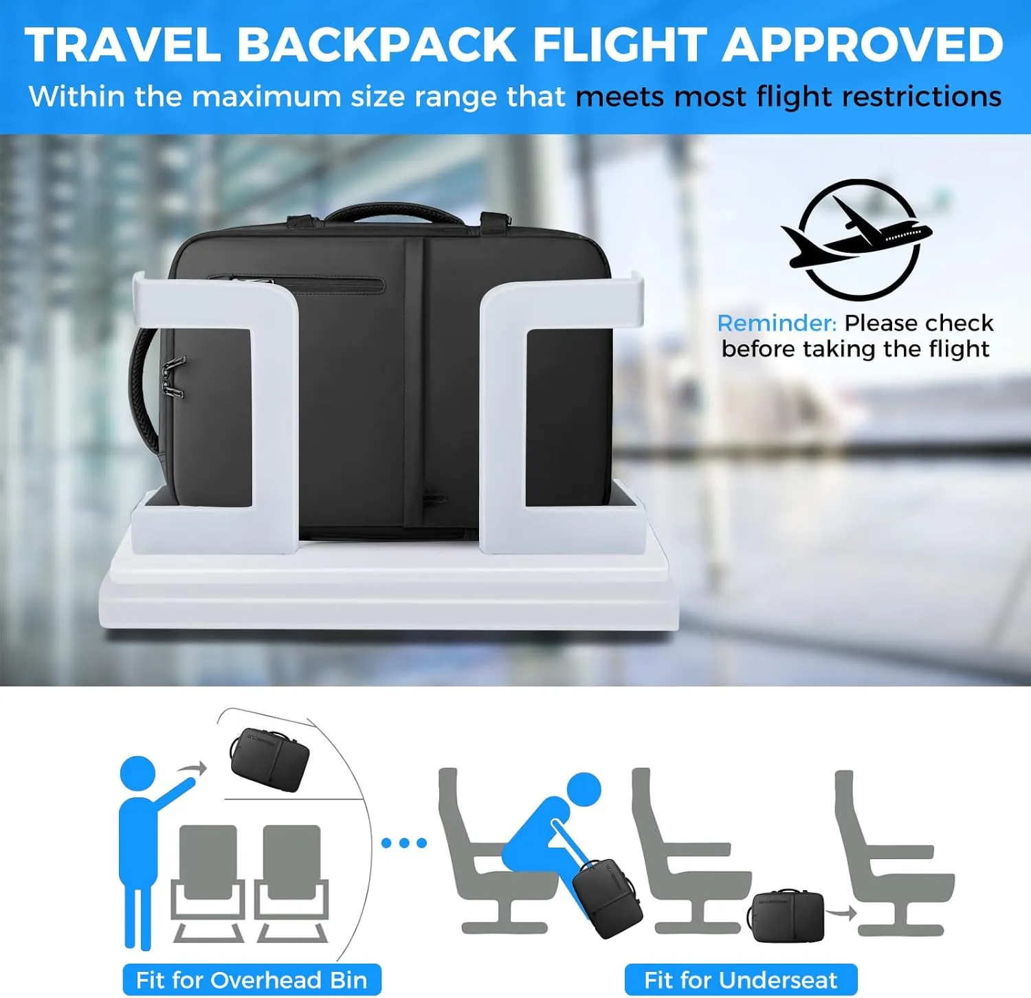 Carry on Travel Backpack for Airplanes, 35L Suitcase Backpack Luggage Business Work Weekender Bag, TSA Laptop Backpack Flight Approved, Expandable Black Travel Backpack for Men Women
