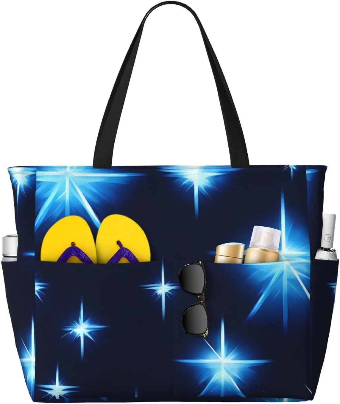 Cartoon blue star Print 28L Beach Tote Bag, Water-resistant Travel Tote, Lightweight Gym & Camping Carryall