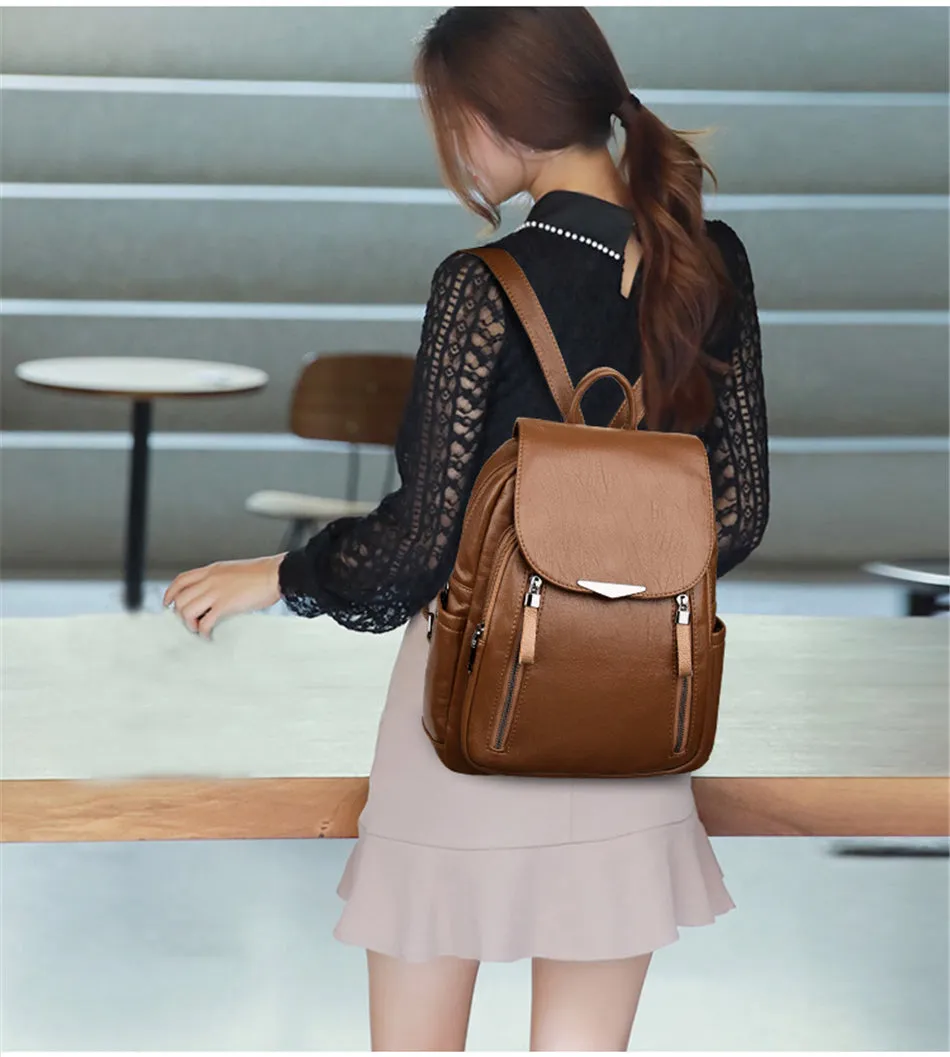 Casual Backpack Female Leather Women's backpack