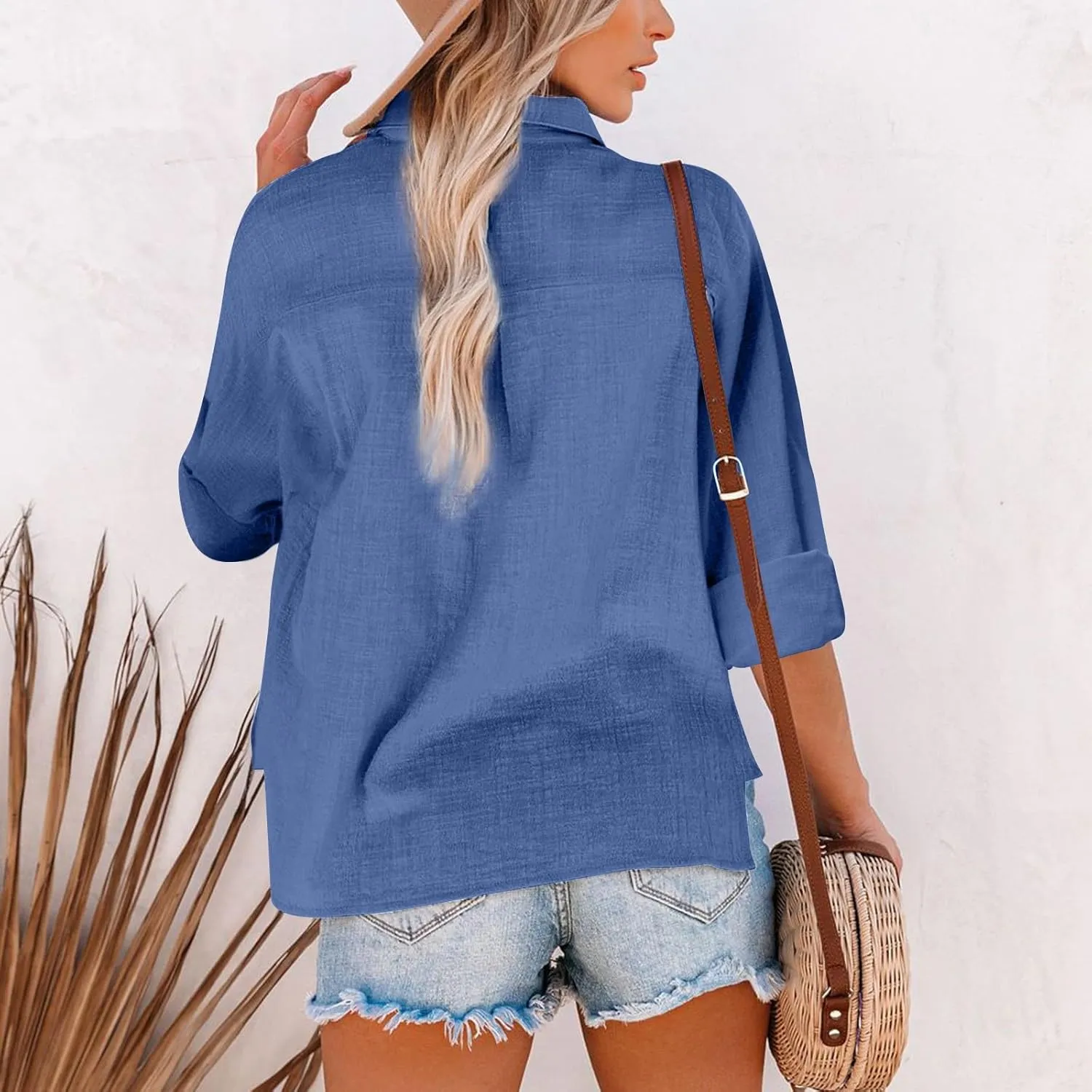 Casual Button Down Shirts for Women Long Sleeve Blouse Loose Fit Lightweight Summer Fall Trending Linen Tops