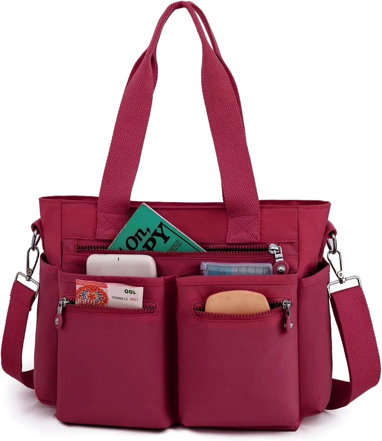 Casual Tote Bag for Women with Multiple Pockets Nylon Crossbody Shoulder Bag Everything Bag Handbag for Work Travel Out