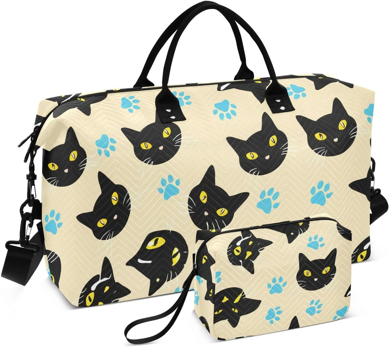 Cat Paw Print Beige Sports Gym Bag for Women Men Travel Duffel Bag Weekend Overnight Carry on Bag with Toiletry Bag for Swimming Yoga Plane