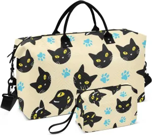 Cat Paw Print Beige Sports Gym Bag for Women Men Travel Duffel Bag Weekend Overnight Carry on Bag with Toiletry Bag for Swimming Yoga Plane