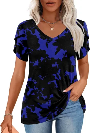 CATHY 2025 Womens Tops Summer Short Sleeve V Neck Tunic T-Shirts Blouse S-4XL
